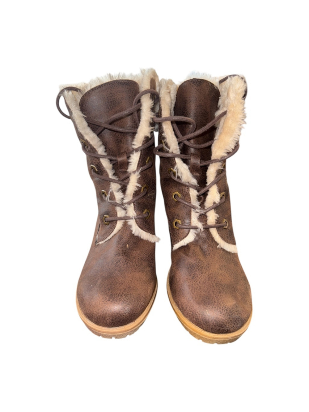 Dolce by Mojo Moxy Winter Wedge Boots, Faux Fur Lined, Brown Leather, Size 9